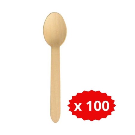 100 Cuillères à soupe jetable en bois 16,5 cm - Mon équipement