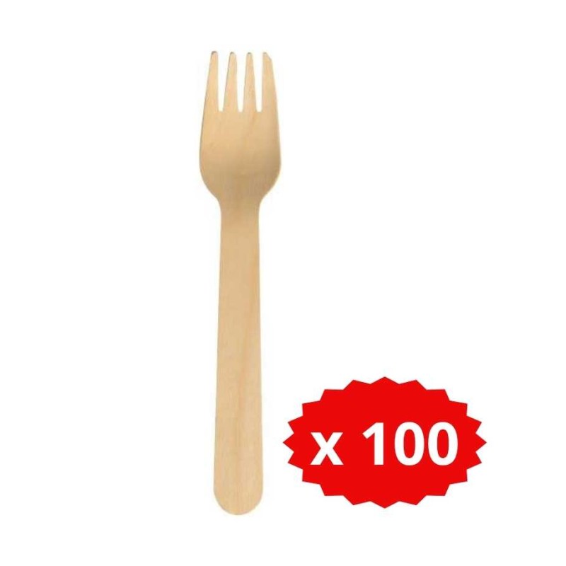 100 Fourchettes jetable en bois 16,5 cm - Mon équipement