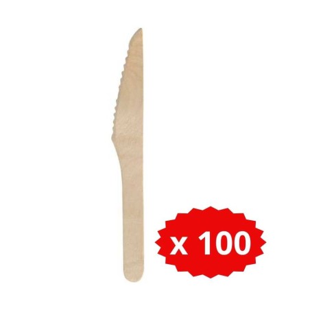 100 Couteaux jetable en bois 16,5 cm - Mon équipement