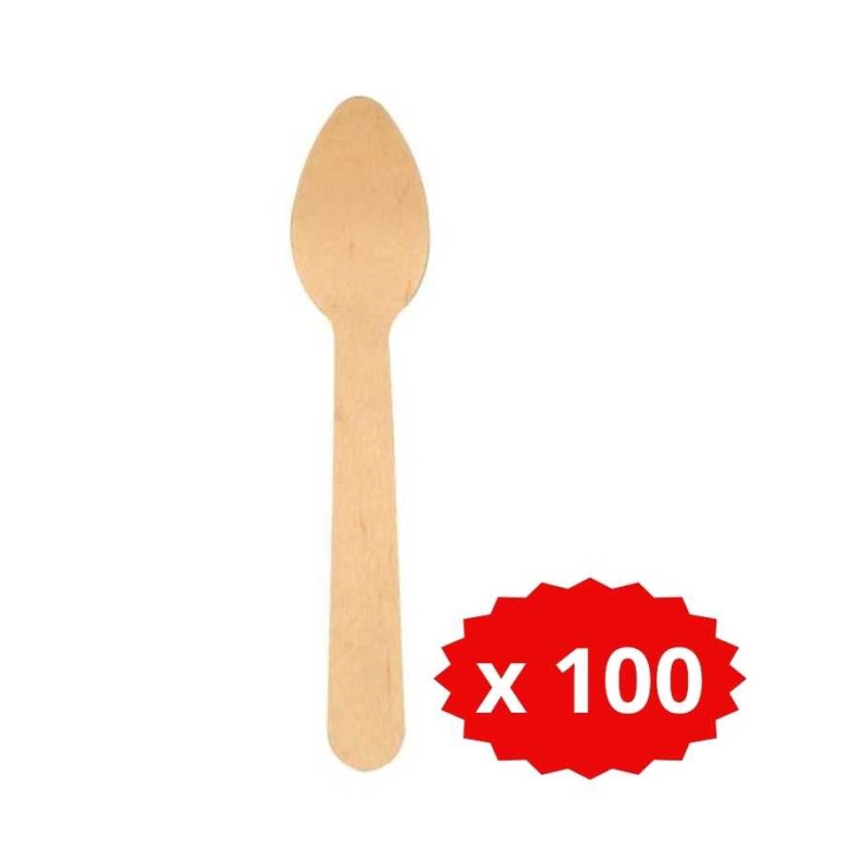 100 cuillères à café jetable en bois 16,5 cm - Mon équipement