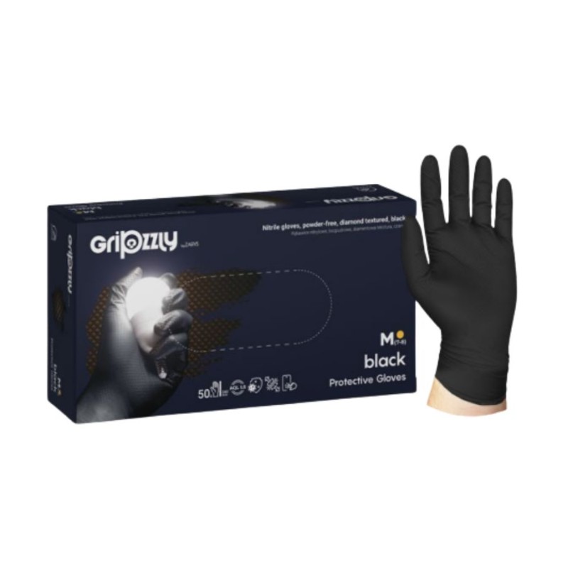 Gants nitrile Noir GRIPZZLY Boîte de 50